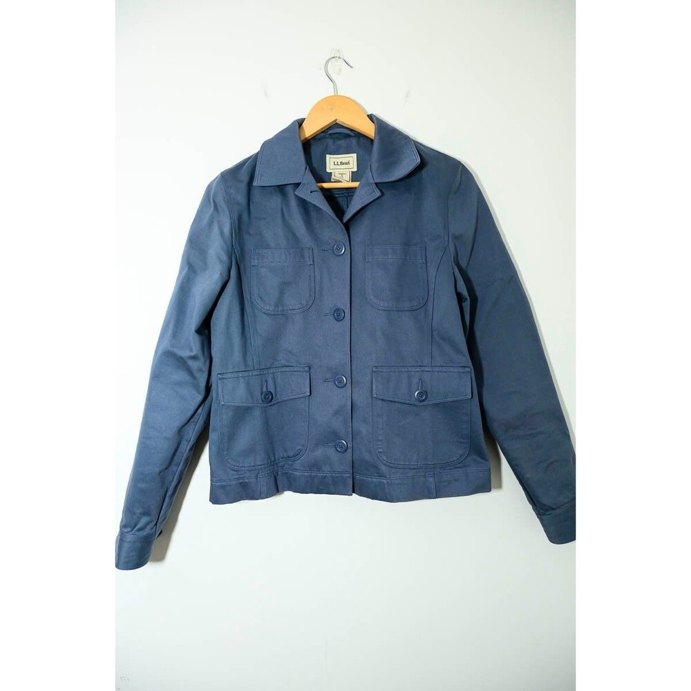 L.L. Bean Button Down Jacket S Reg Blue O APY4 Lightweight Spring Cotton Chamois